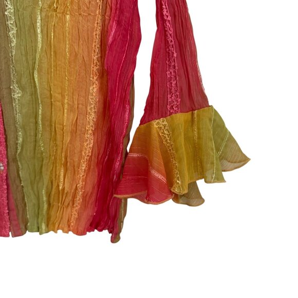 Cato Womens Ombre Sheer Flare Sleeve Fairy Blouse L Multicolor Pink Green Y2K - Picture 5 of 8